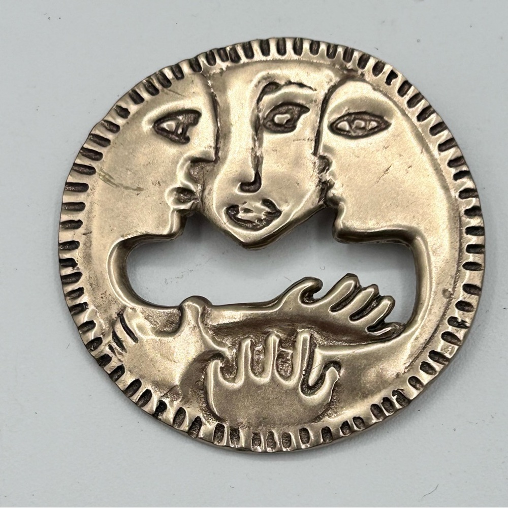 Vintage Lela Brooch Pin Moon Phases With Women Silver Tone Signed